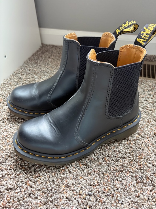 Dr. Martens Shoes - Dr. Martens Women’s Black Chelsea Boots with Yellow Stitching